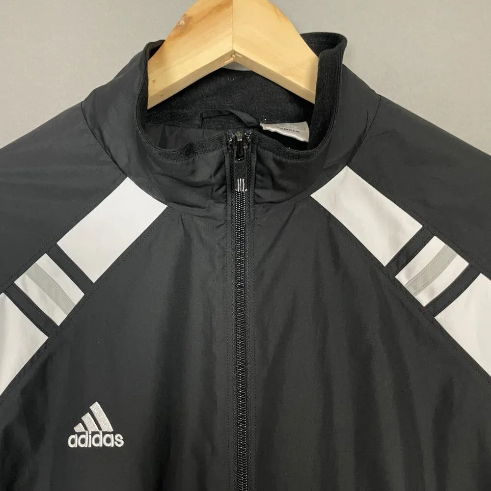 Adidas Windbreaker Jacket Men Sz Large SAMPLE Black White Track Athletic Relaxed